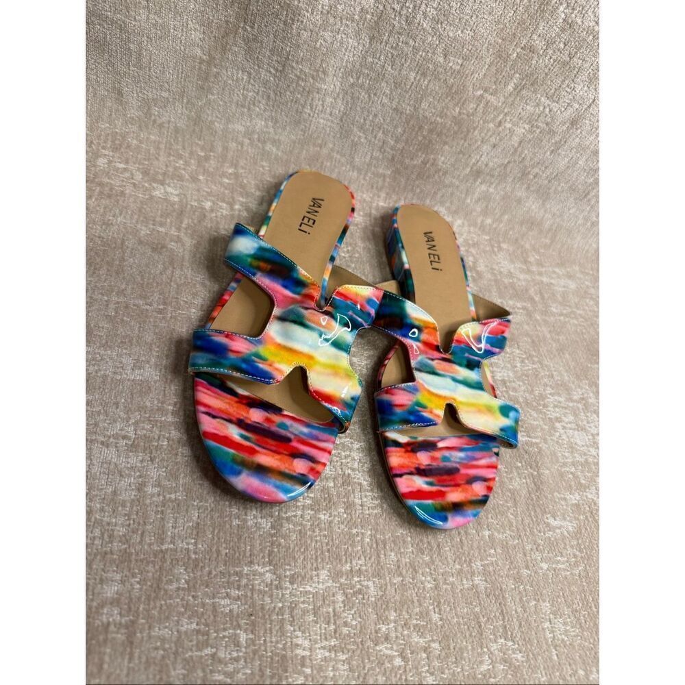 Vaneli Women's Cutout Patent Slip On Slide Sandals Multicolor Size 7.5N NWOT